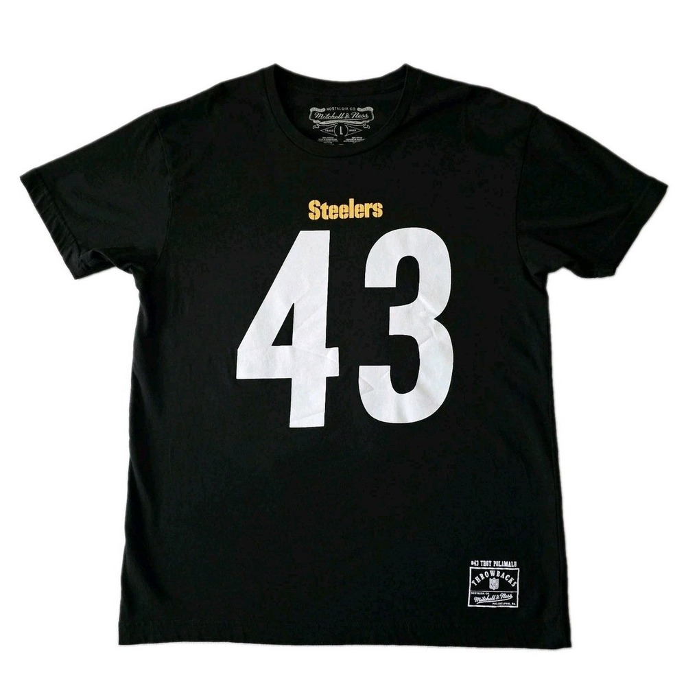 Mitchell & Ness Steelers Troy Polamalu 43 Shirsey T-Shirt Large Black NFL EUC